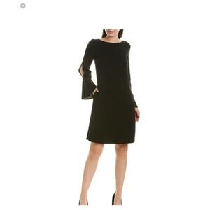 Lafayette 148 Joie Black Crepe A line long sleeve Shift Dress Size M